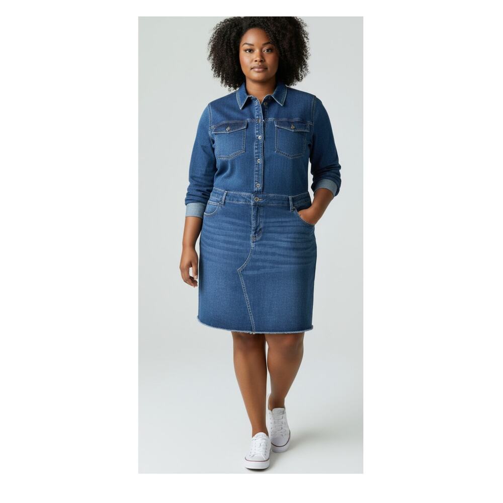 ANA Denim Long Sleeve Dress with Fringed Hem size XXL NEW